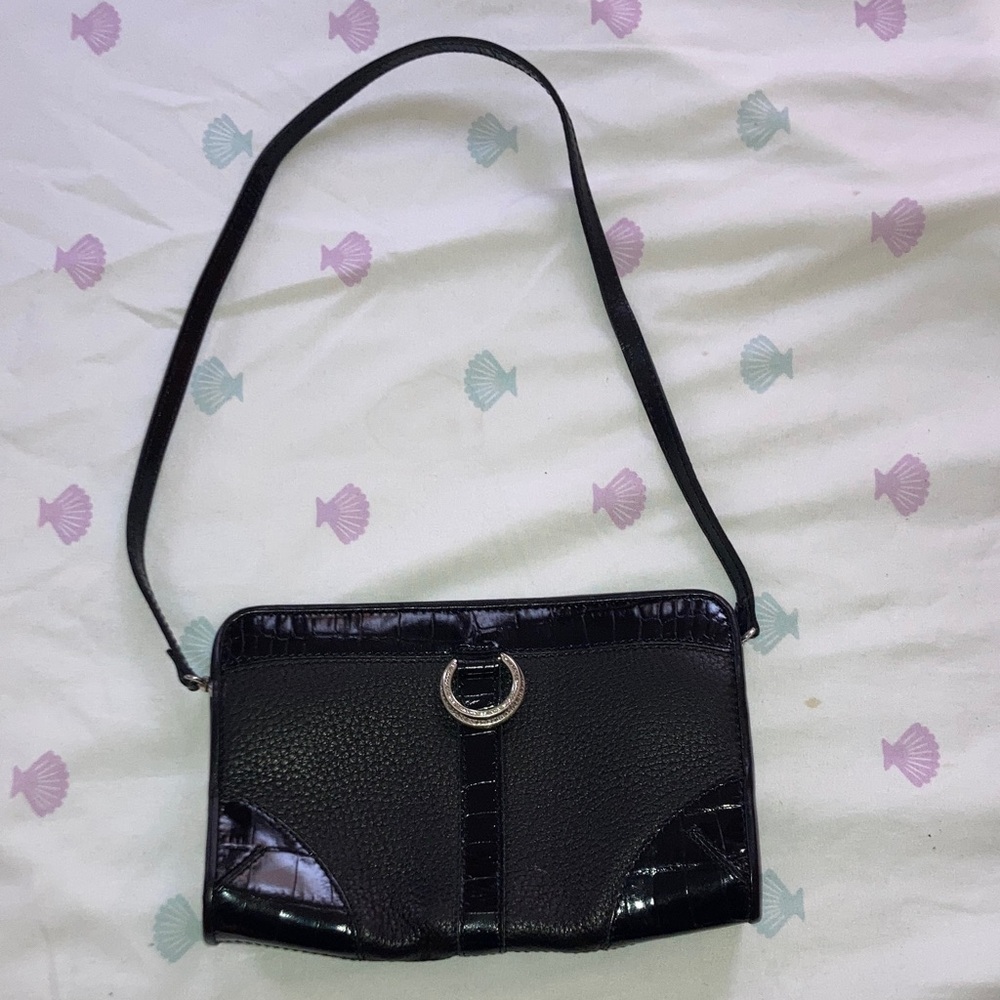 Brighton Black Croc-Embossed Shoulder Bag